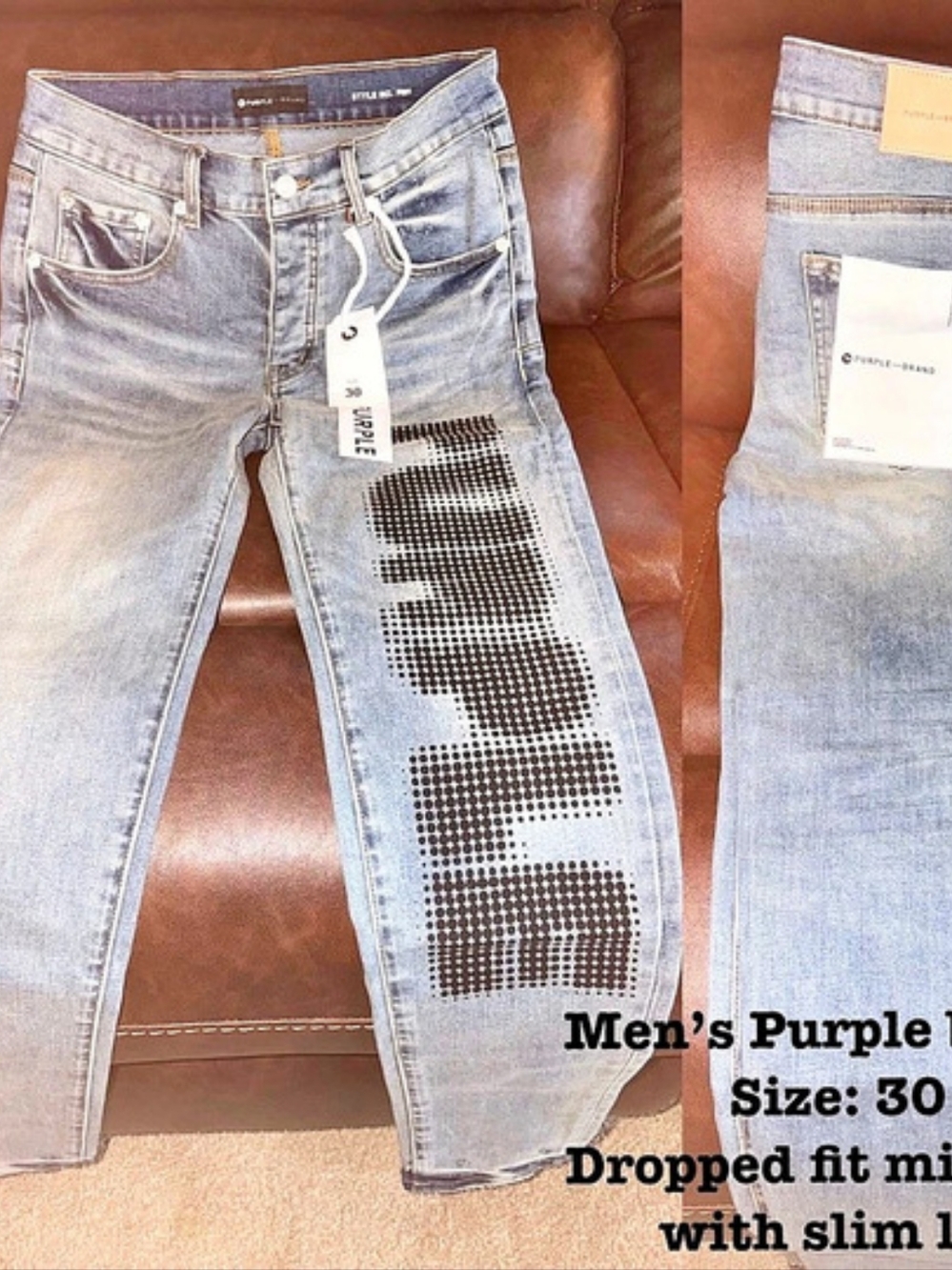 Purple Brand Halftone Wordmark Jeans Light Indigo Waist 30